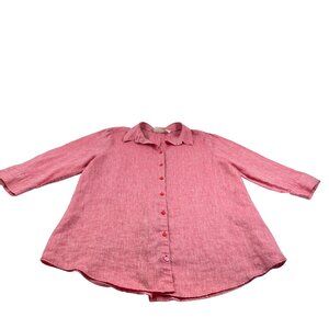 Chico's 3/4 Sleeve Red Linen Button Down Short Sleeve No Iron Top Sz 2 (12-14)